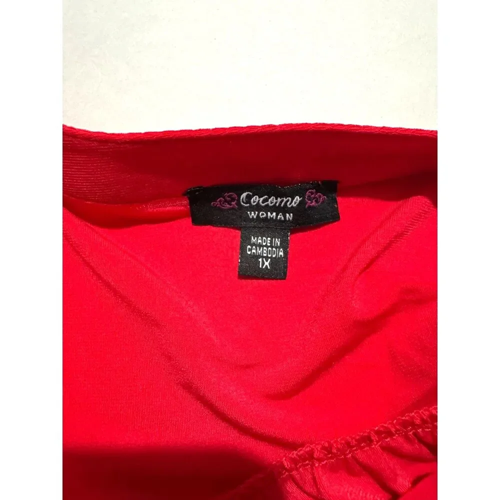 Cocomo popover shirt romantic saint valentine festive red plead casual women 1X